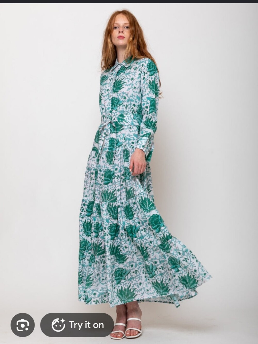 Guadalupe Meredith Green Floral Maxi Dress Size Large 100% Cotton